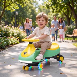 12V 2-in-1 Kids Electric Wiggle Car Ride On – Pedal & Swing Function – 360° Steering, Flashing Wheels, Music, Anti-Rollover, Rechargeable, High Weight Capacity – Indoor Outdoor Toy – Green