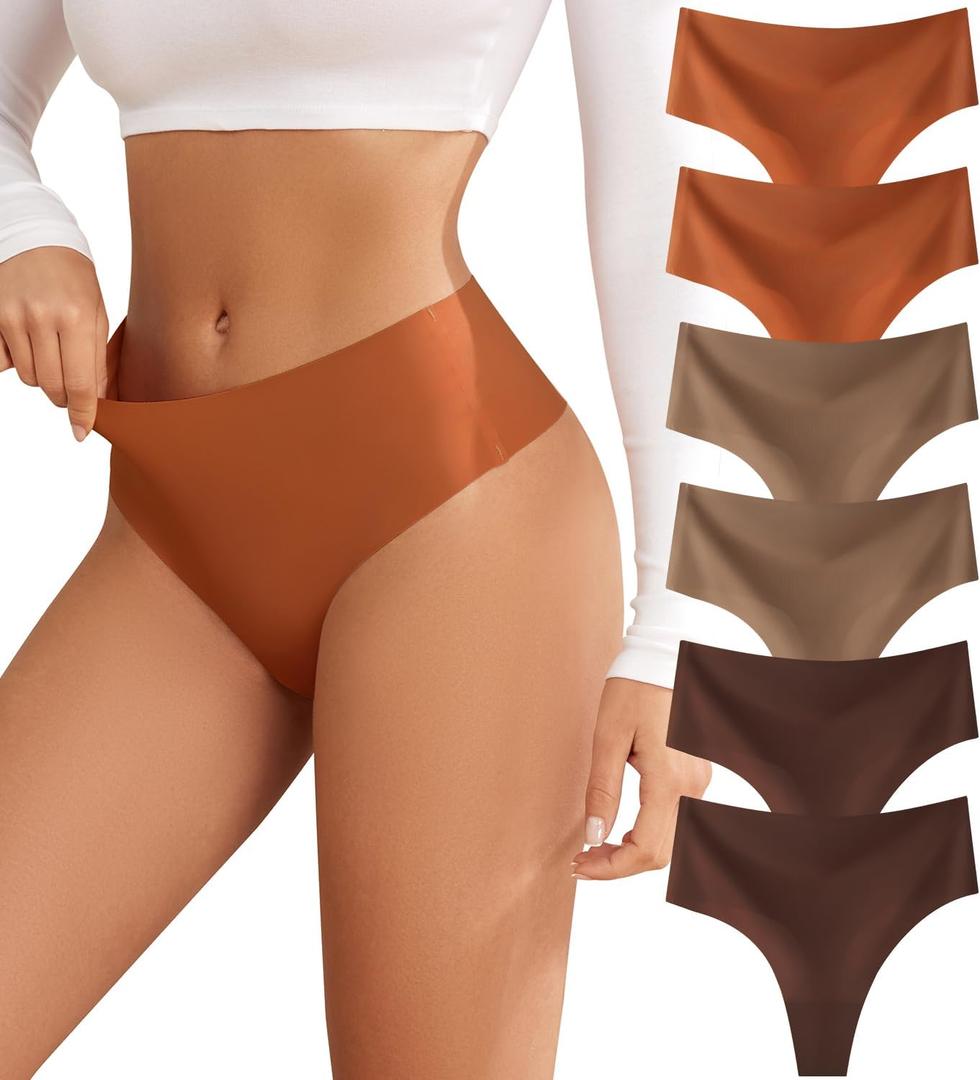 Thongs for Womens High Waisted Seamless for Women Underwear Sexy Breathable Panties 6 Pack