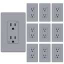 WEBANG 15 Amp Duplex Receptacle Decorator Wall Outlet, Screwless Electrical Outlet Plate Included, 15A 125V, 2 Pole 3 Wire,Self-Grounding, Tamper Resistant, ETL Listed, Matte Grey, 10 Pack