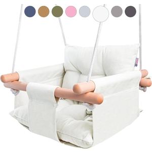 CaTeam - Canvas Baby Swing, Wooden Hanging Swing Seat Chair with Safety Belt, Durable Baby Swing Chair, Outdoor and Indoor Swing for Kids, Mounting Hardware Included, Ivory (Ivory) CaTeam - Canvas Baby Swing, Wooden Hanging Swing Seat Chair with Safety Belt, Durable Baby Swing Chair, Outdoor and Indoor Swing for Kids, Mounting Hardware Included, Ivory (Ivory)