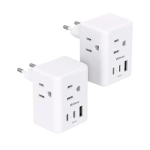 2 Pack European Travel Plug Adapter, Mifaso International Power Plug Adapter with 3 Outlets 3 USB Charging Ports(2 USB C), Type C Plug Adapter Europe Travel Essentials to Spain Italy France
