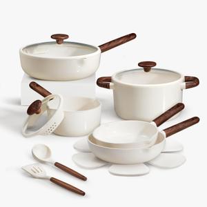 CAROTE Ceramic Cookware Sets, Pots and Pans Set Non stick, Non Toxic Healthy Induction Cookware, 14 Pcs Nonstick Kitchen Pots and Pans Set, PFAS PTFE Free, Dishwasher Safe (Cream White)