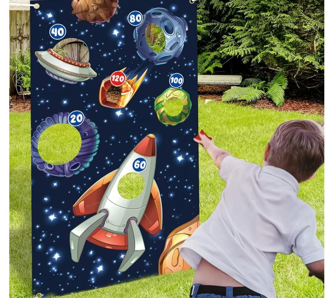 Outer Space Toss Games Banner Backdrop Indoor or Outdoor Galaxy Theme Birthday Party Decorations Supplies for Kids Adults Family