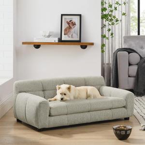 Ball & Cast 38" Dog Couch, Comfortable Dog Sofa Bed with Backrest and Armrests for Medium and Large Dogs, Linen Cozy Soft Cushion Pet Bed, Beige