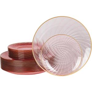 80pcs Clear Pink Disposable Shell Plastic Plates With Gold Rim, 10 inch 40 Dinner Plates and 7 inch 40 Dessert Plates for Party, Wedding, Birthday