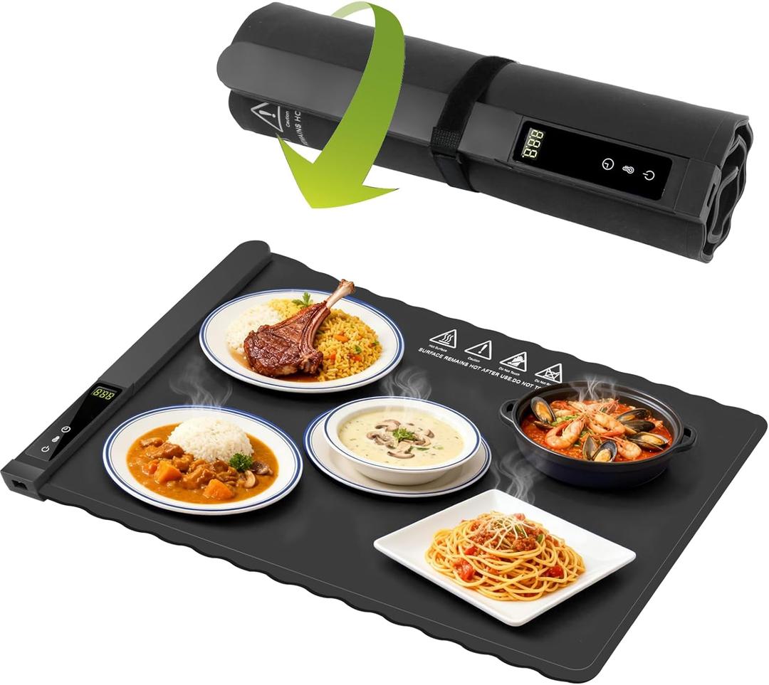 Warming Mat for Food,Food Warming Mat,Electric Warming Tray for Buffets Party and Home Daily Use,Heating Fastly,Rollable Portable Food Warming Mat,Timed Function for Your Family 24x15.75 Inch,Grey