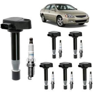 Ignition Coil Packs & Spark Plugs (Set of 6), Compatible with 1999-2008 Honda Odyssey/Accord, Acura TL/RL/CL 3.0L 3.5L 3.7L V6, Replaces# UF242, 30520P8EA01