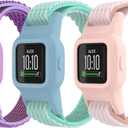 Elastic Bands Compatible with Garmin Vivofit Jr 3 Bands for Kids, Colorful Nylon Stretchy Straps with Protective Case Adjustable Replacement Bands Accessories for Girls Boys