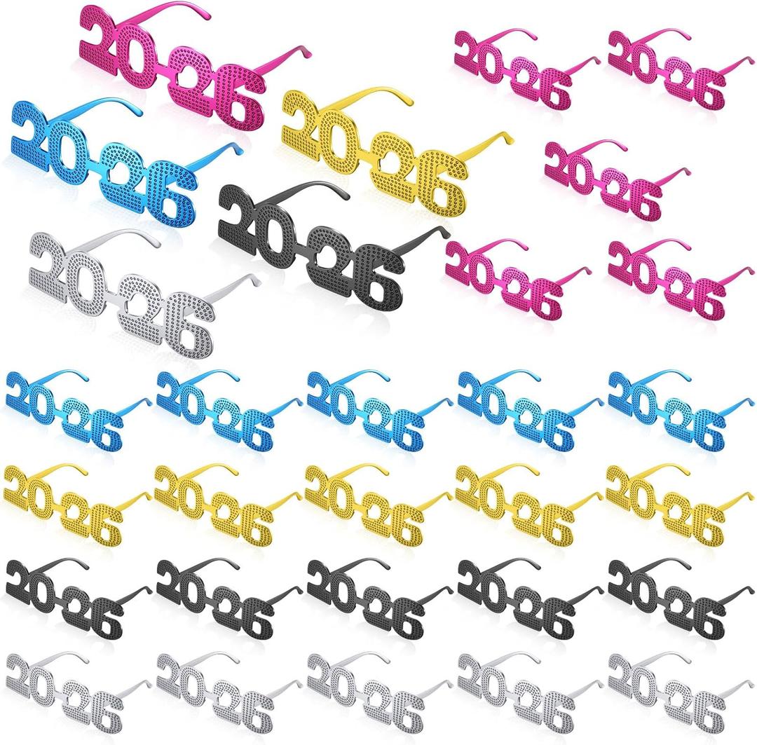 LEIFIDE 2026 Glasses Graduation Eyeglasses Glitter 2026 Plastic Eyeglasses for Party Favors Photo Booth Props (Classic Colors)