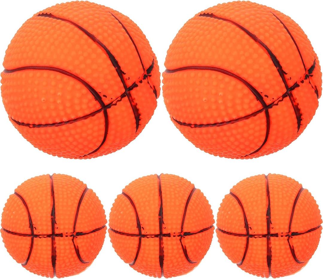LOGOFUN 5pcs Squeaky Dog Ball Latex Rubber Pet Toys Basketball Shape Puppy Chew Toy for Small Middle Animal Interactive Accessories