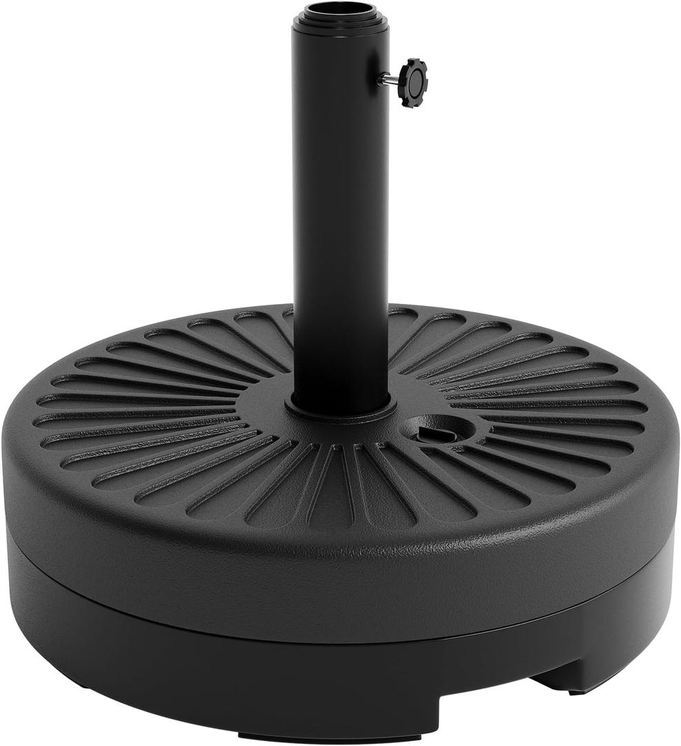 Garvee Round Umbrella Base, 20" 80LB Weight Stand Fillable Umbrella Stand with Adjustable Steel Pole Adapters Fits 1.5" to 2.1" Poles for 7.5-11FT Umbrellas for Outdoor Deck Poolside, Black Stripes