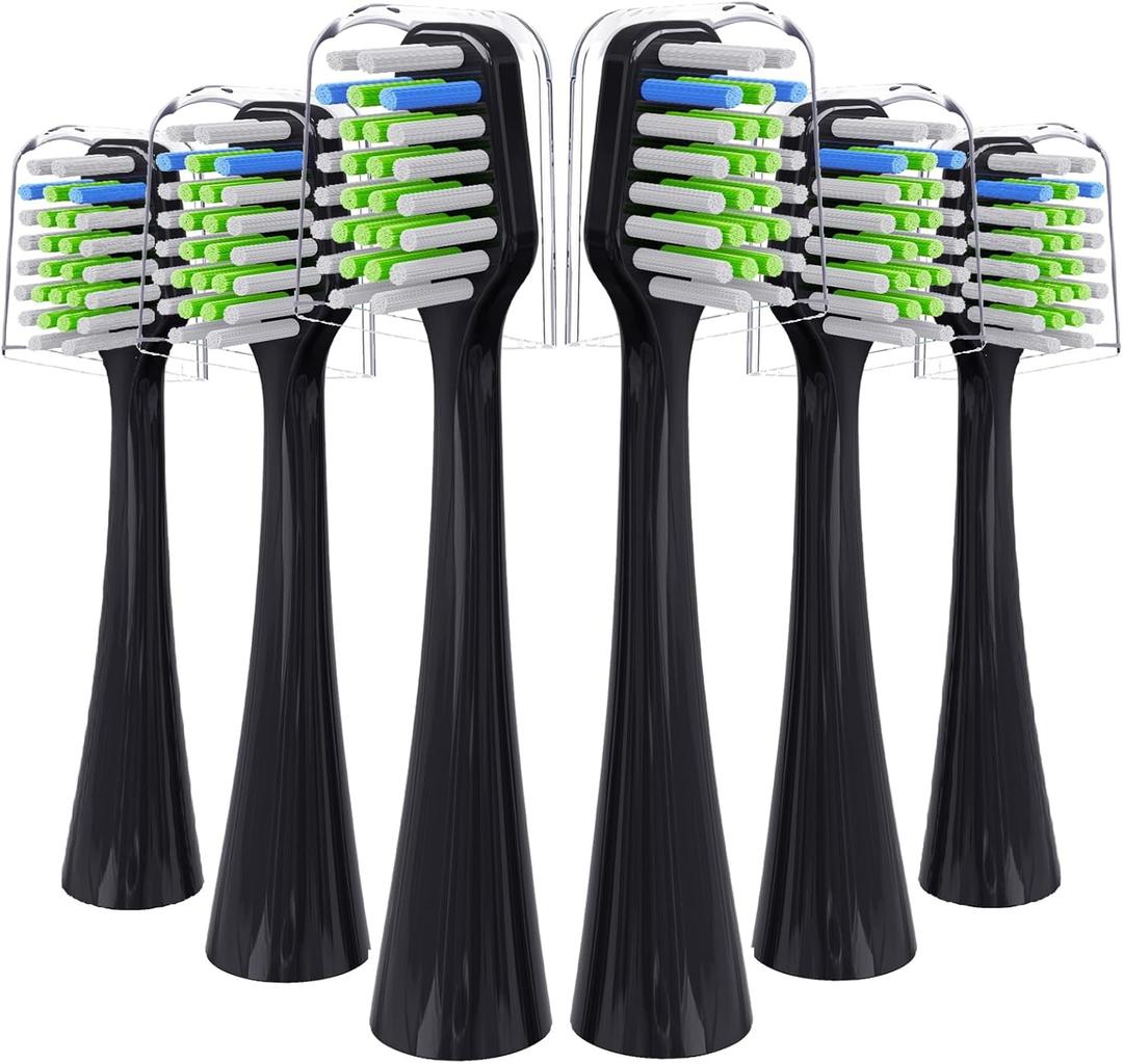 Toothbrush Replacement Heads Compatible with WaterPik Complete Care 5.0 & 9.0(WP-861/CC-01), 6 Count (Black)