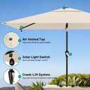 AreShark 6.5' x 10' Rectangular Patio Umbrella with Solar Lights, Solar Powered Lighted Market Umbrella w/Tilt and Crank, Outdoor Table Umbrella for Garden, Deck, Backyard, Pool, Cream-White