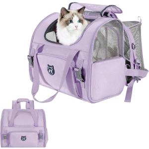 Lollimeow Expandable Cat Carrier Backpack for Large Cats - Airline Approved Pet Carrier Backpack for Small Dogs, Hiking & Travel, Waterproof with Breathable Mesh, 14lbs Capacity (Lavender, Standard) (Standard (16.5"x9"x13.4"))