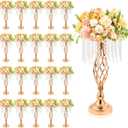 Wesiti 10 Pcs Crystal Gold Flower Stand Elegant Metal Flower Arrangement Stand with Chandelier Crystals 17.7" Tall Gold Vase for Centerpieces Wedding Reception Hotel Favor