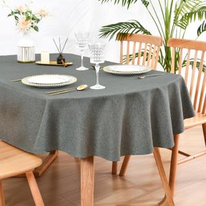 Wolkemer Oval Tablecloth 60 x 84 Inch Faux Linen Charcoal Dining Table Cover Water-Resistant Farmhouse Decorative Table Cloth for Outdoor Indoor Wedding Party Banquet Tabletop Decoration