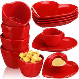 Maxcheck 8 Pcs Valentine's Day Heart Shaped Plates and Bowls Set Ceramic Candy Dish Red Love Plate Dessert Bowls Kitchen Salad Soup Snack Sauce for Valentine Gifts Wedding Birthday Party