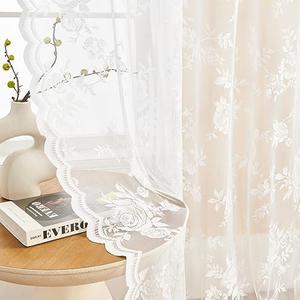 White Lace Curtains 84 Inches Long for Living Room Bedroom Victorian Floral Sheer Curtains 2 Panels Set Rod Pocket Light Filtering Vintage Western Edges Crochet Drapes for Window Decor, 52x84