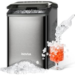 Inoviva Nugget Ice Maker Countertop, 40lbs/24H Soft Chewable Pellet Ice Machine with Self-Cleaning, Sonic Ice Maker for Home Kitchen, Office - Black Stainless
