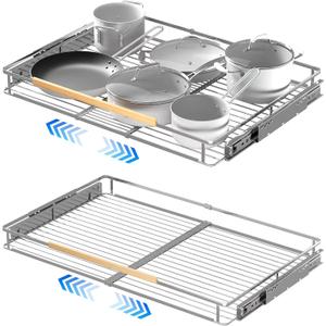 Pull Out Cabinet Organizer, Heavy Duty Steel Metal Roll Out Shelves for Kitchen Cabinets, Adjustable Cabinet Pull Out Shelves For Cabinets Capacity Heavy Duty Caddy, 23~39.8"W x 22.5"D. 2Pack
