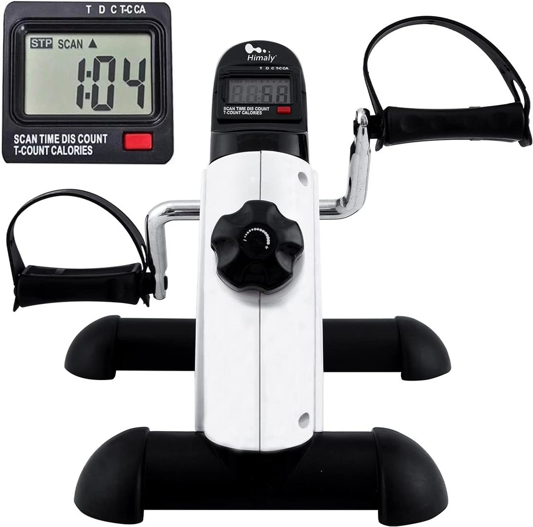 Mini Exercise Bike, himaly Under Desk Bike Pedal Exerciser Portable Foot Cycle Arm & Leg Peddler Machine with LCD Screen Displays (White)