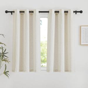 NICETOWN Natural Linen Short Curwtains 45 inches Long, Thick Flax Linen Window Treatments Privacy Assured with Light Filtering for Farmhouse/Bedroom, W42 x L45, 2 Panels
