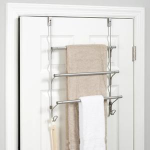 Over-The-Door Towel Rack, 3-Tier Bars with 2 Hooks, Satin Nickel, 24 x 17 x 6 inches