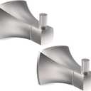 Towel Hooks for Bathrooms, 2 Pack Silver Stainless Steel and Zinc Alloy Hand Towel Holder Wall Mount, Heavy Duty Hanging Hooks for Kitchen, Closet, Pool, Coats, Shower, Robe