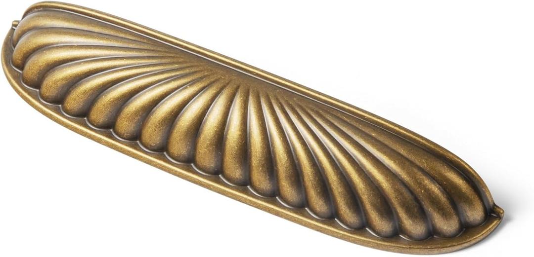 Goo-Ki 5'' (128mm) Hole Centers Antique Brass Cabinet Pulls, Accessible Luxury Zinc Alloy Din Cup Cabinet Pulls with Retro Style,6 Pack