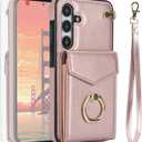 Asuwish Phone Case for Samsung Galaxy S24 5G Wallet Cover with Tempered Glass Screen Protector and RFID Blocking Ring Stand Credit Card Holder Leather Cell Accessories S 24 24S G5 Women Men Rose Gold