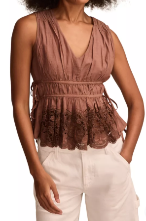 Lace ruched tank top, Brown, XL