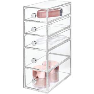 iDesign Clarity Plastic Cosmetic 5-Drawer Organizer, Jewelry Countertop Organization for Vanity, Bathroom, Bedroom, Desk, Office, 3.25" x 7" x 9.75", Clear (Set of 1)