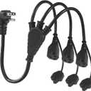 KUNCAN Outdoor 3-Outlet Power Splitter, 90-Degree Flat Plug 1 to 3 Way Outlet Adapter 1.5FT SJTW 16AWG 3-Prong Power Cord Extension Strip with Outlet Cover for Holiday Decoration String Light(1-Pack)