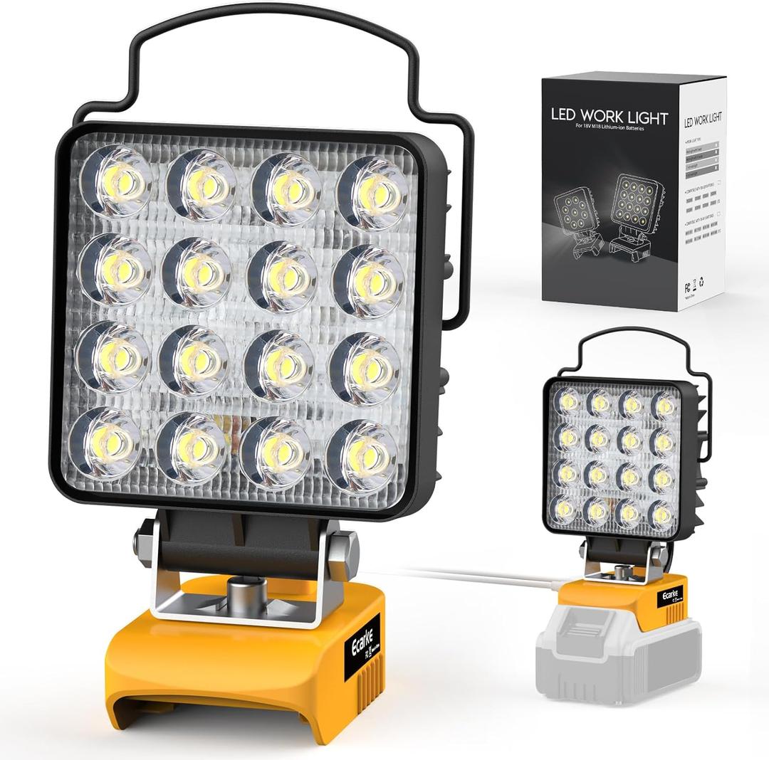 Ecarke 20V Cordless LED Work Light Compatible with DeWALT Batteries: 70W 7000LM Flashlight with Low Voltage Protection, 20V Tools Flood Light for Job Site, Construction & Camping, Battery Not Included