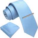 RBOCOTT Solid Color Skinny Tie and Pocket Square with Tie Clip Set(6cm) (Baby Blue)
