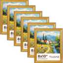 TWING 8x10 Gold Picture Frames Set of 6,Rustic Gold Frames Display Pictures 5x7 with Mat or 8x10 without Mat,Tabletop Display and Wall Mounting Collage Photo Frame Set for Wall Gallery