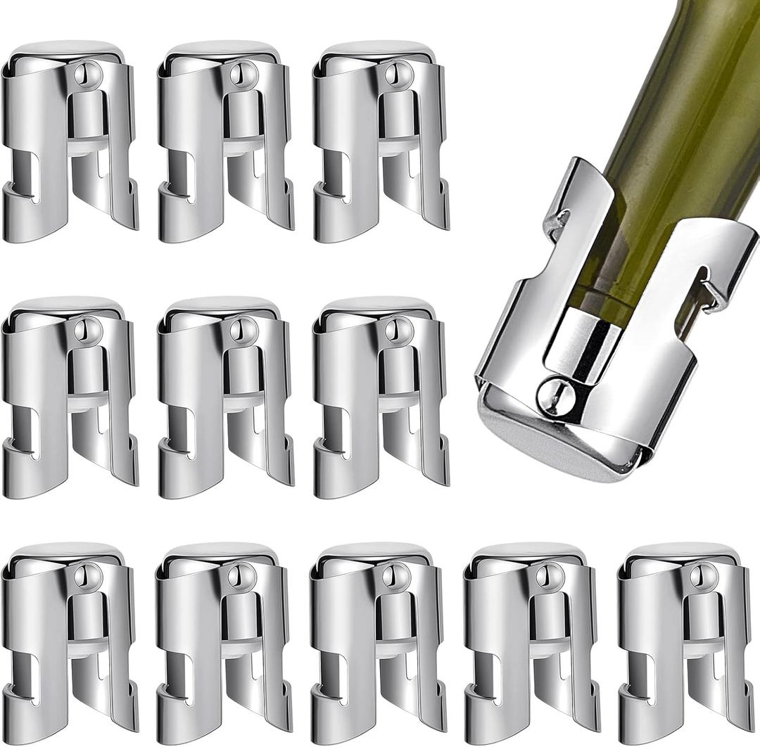 Tessco for you 12 Pcs Stainless Steel Champagne Stopper Bulk Reusable Bottle Sealer Wine Corker Champagne Cork Stopper Saver Plug for Prosecco Sparkling (Silver)