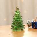 Holiday Christmas Tree Figurine Crystal Christmas Tree Decoration Xmas Ornament for Fireplace Tabletop Centerpiece with Gift Box (Green Glass)