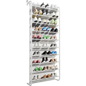 AQQHSAIN 10 Tier Over The Door Shoe Organizer Wall Shoe Shelf Shoe Holder Door Shoe Rack for Closet Pantry Hanging Shoes Clothes Toys Storage Shelves (White), 9.06 inches x 23.6 inches x 2.4 inches
