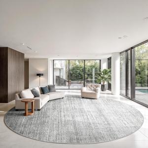 Round Rugs 8ft, Circle Washable Area Rugs for Living Room, Grey