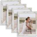 Hongkee 10x13 Picture Frame Set of 4, Made of Real Glass and Distressed White Frame, 10 by 13 Photo for Wall or Tabletop  Display Picture 8.5x11 with Mat or 10x13 Without Mat