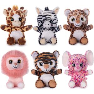 My OLi 7" Plush Toys Set Stuffed Animals Bundle of Forest Animal Toys Lion/Elephant/Zebra/Giraffe/Tiger/Leopard Stuffed Animals Pack of 6 for Babies Kids Girls Boys