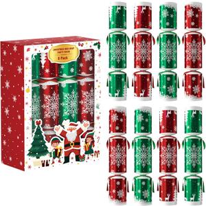 8 Pack Christmas Party Favor: Non-Snap Crackers Holiday Party Table Favors with Hats Jokes & Toys, Great Christmas Gifts & Prizes for Kids and Adults, Perfect for Family Dinners, Traditions