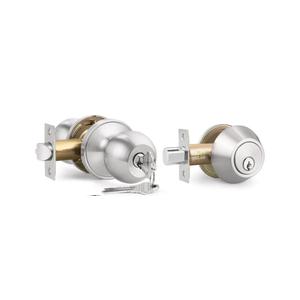 Keyed Entry Door Knob and Single Cylinder Deadbolt Combination Set in Satin Nickel, Exterior Door Knob with Deadbolt, Keyed Alike Door Lock Sets Deadbolt Combo