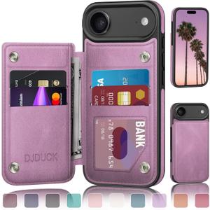 DJDUCK Designed for iPhone 17 Air Case Wallet with Card Holder, [Magnetic Clasp Cover] [RFID Blocking Leather Protection] Shockproof Women Men Cases 6.5 Inch for Apple 17 Air Light Purple