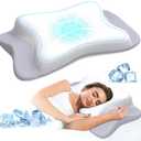 Cervical Neck Pillow for Pain Relief Sleeping, Neck Support Pillows for Sleeping with Cooling Pillowcase, Ergonomic Memory Foam Pillows, Contour Orthopedic Pillow for Side Back Stomach Sleeper