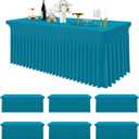 Smiry Spandex Tablecloth 6 Pack, Elastic Fitted Stretch Tablecloth for 8FT Rectangle Tables, Waterproof Washable Table Cover Skirt for Wedding, Banquet & Parties (Turquoise, 96Lx30Wx30H Inch)