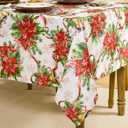 Romanstile Christmas Tablecloth Rectangle, Winter Christmas Red Flower Table Cloth, Washable Farmhouse Vintage Table Cover for Holiday Dinner Party, 60 x 84 Inch