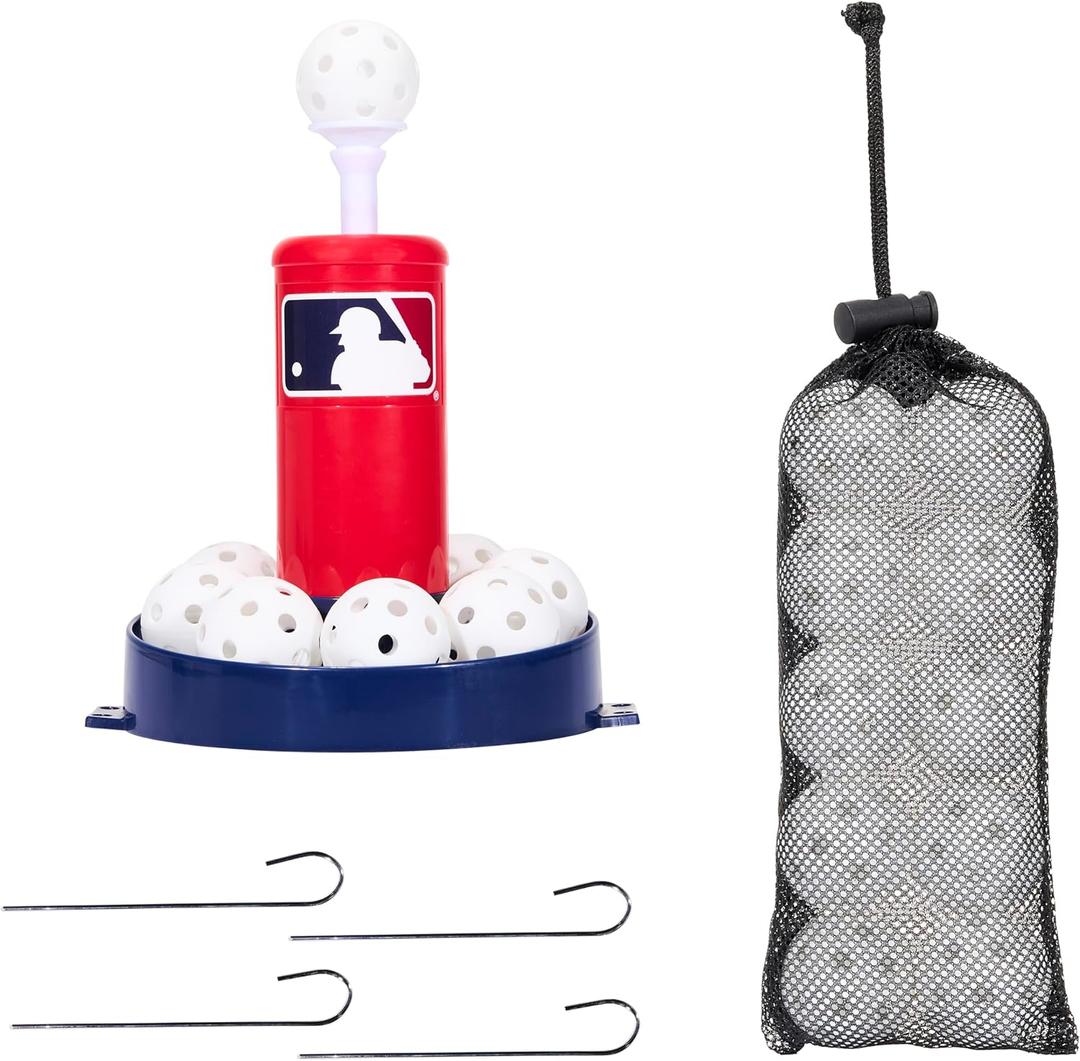 Franklin Sports MLB Micro Tee Trainer Kids Baseball Batting Trainer with Pop-Up Pitching Machine, 10 Durable Balls, Drill Card & Bag Youth Hitting Practice Set for Backyard Training