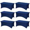 Fixwal 6 Pack 6Ft Navy Blue Table Cover, Spandex Fitted Tablecloths Rectangle, Wrinkle-Free and Stretch Folding Table Cloth for Banquet, Party, Trade Show, Graduation
